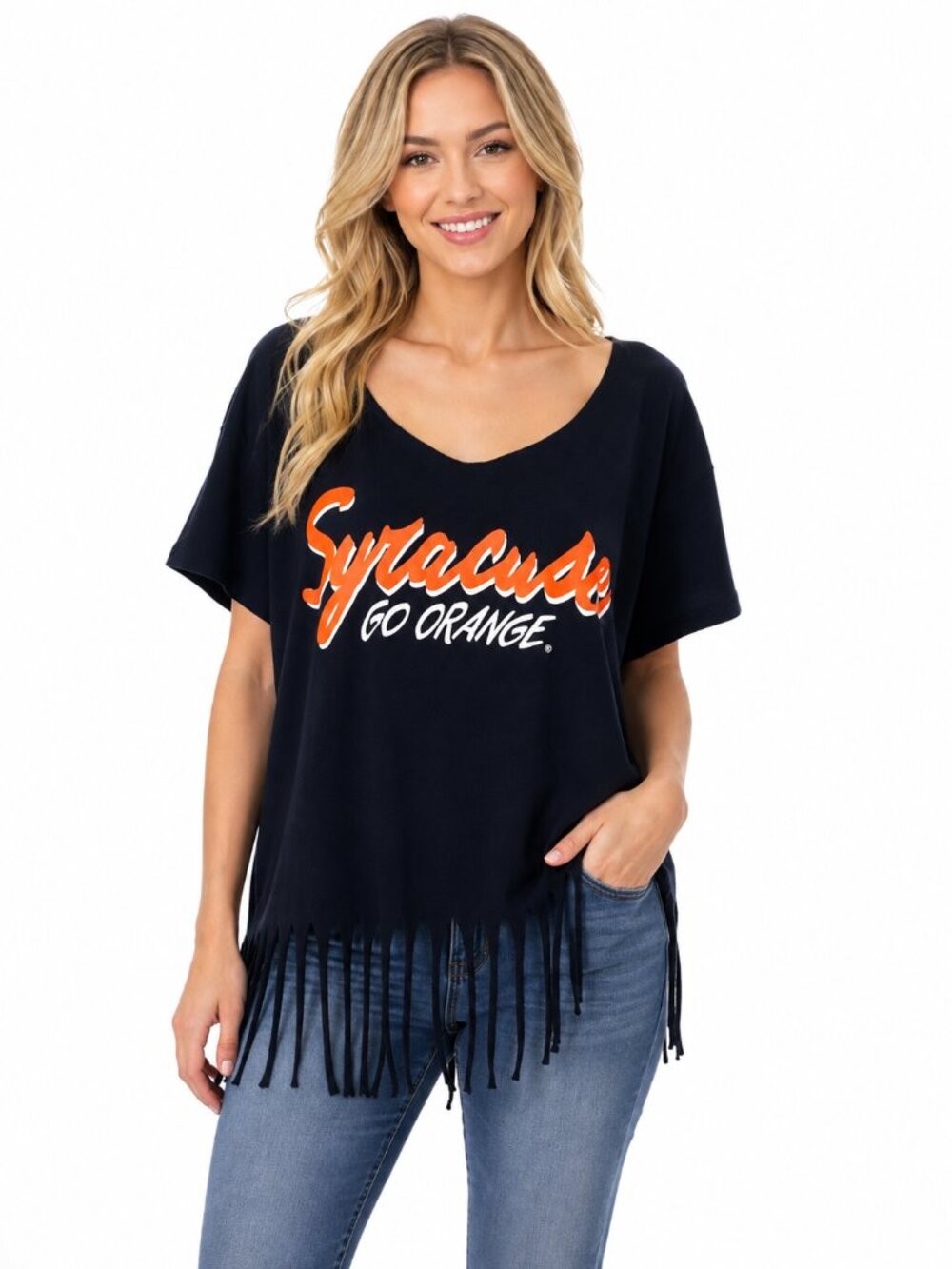 Syracuse Orange Womens Poncho Shirt Short Sleeve Fringe Tassels OSFM Orangemen